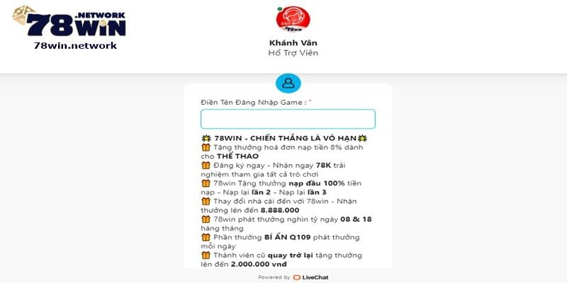 Bạn có thể liên hệ nhà cái 78win qua kênh chat trực tuyến