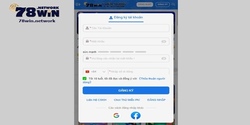 Để làm đại lý thì trước tiên bạn cần đăng ký tài khoản 78win